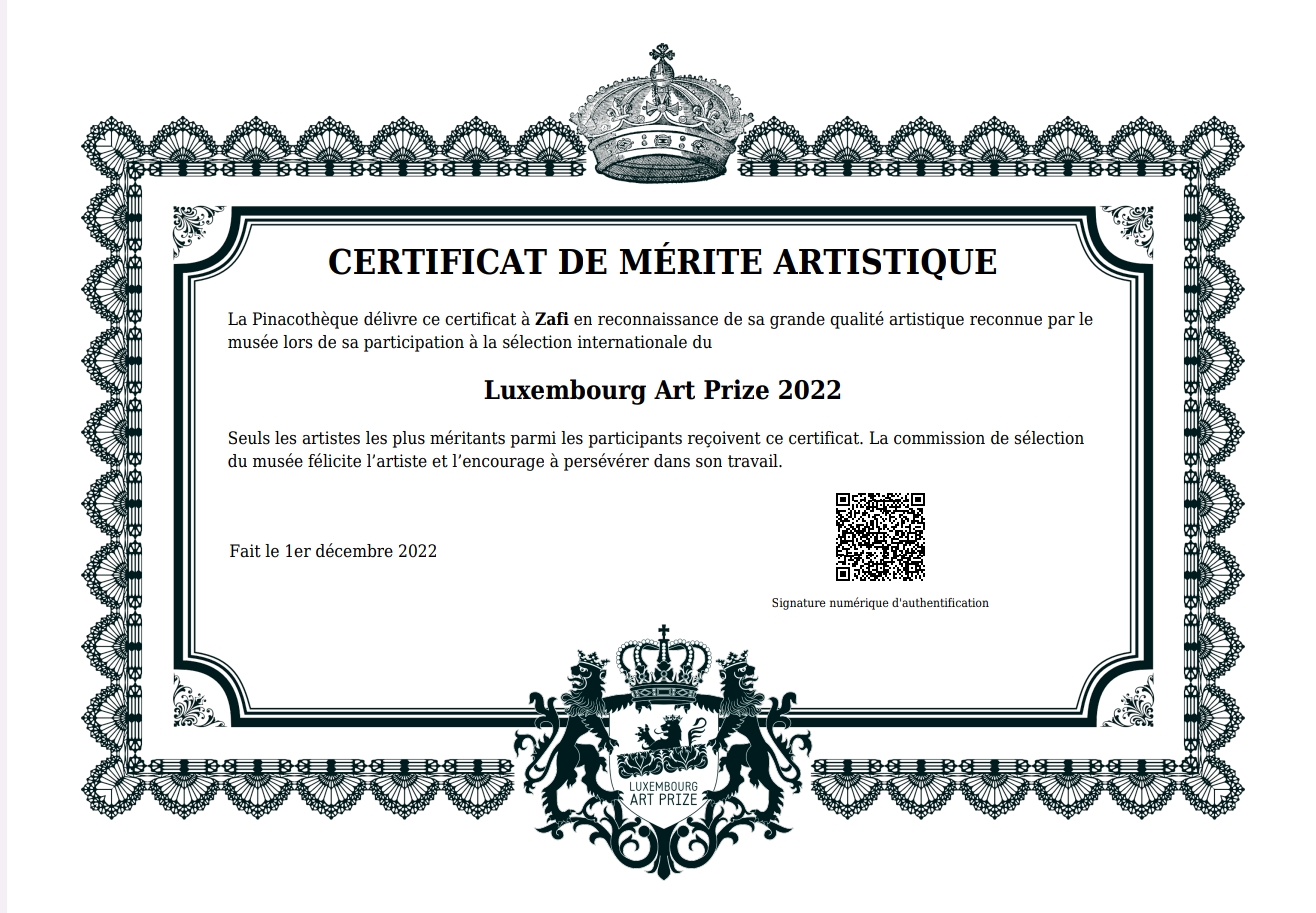 Certificat Artistique du musée la Pinacothèque du Luxembourg