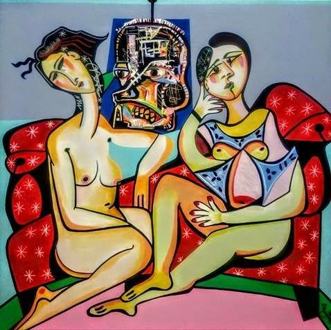 2 femmes autour d'un Basquiat. 