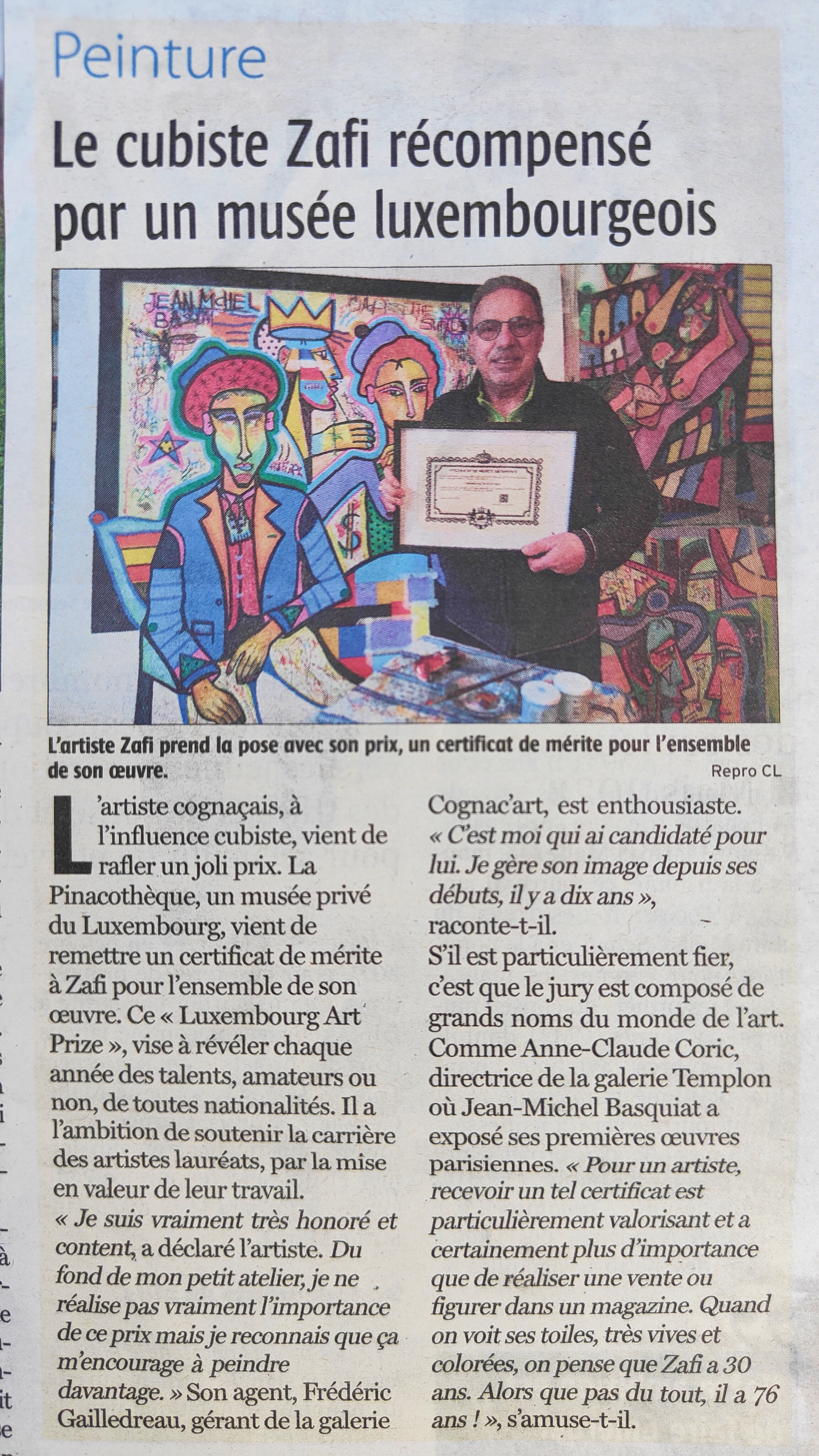 Le cubiste cognaçais Zafi récompensé par un musée
